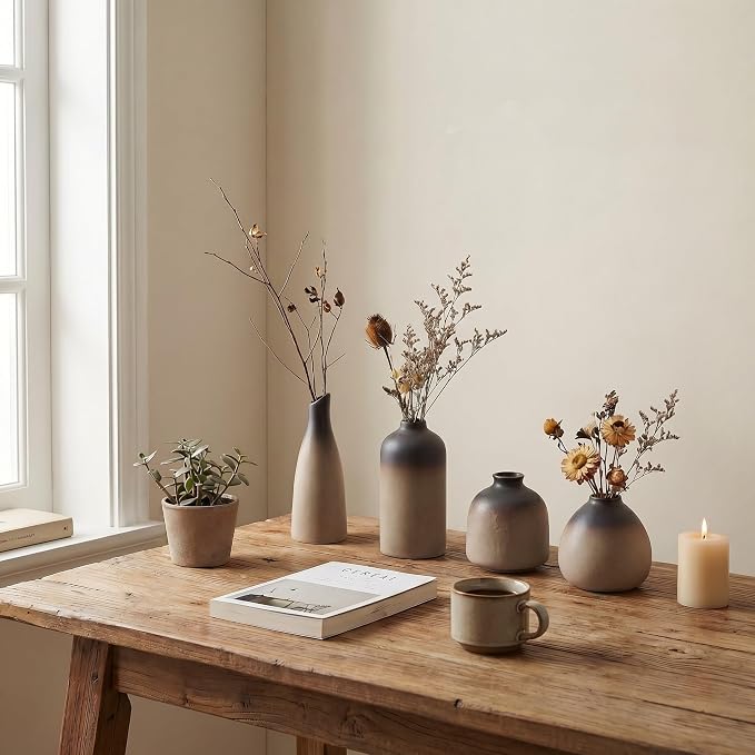 Ceramic Bud Vases, Rustic Small Vase Set of 11, Mini Pottery Vases - Image 4