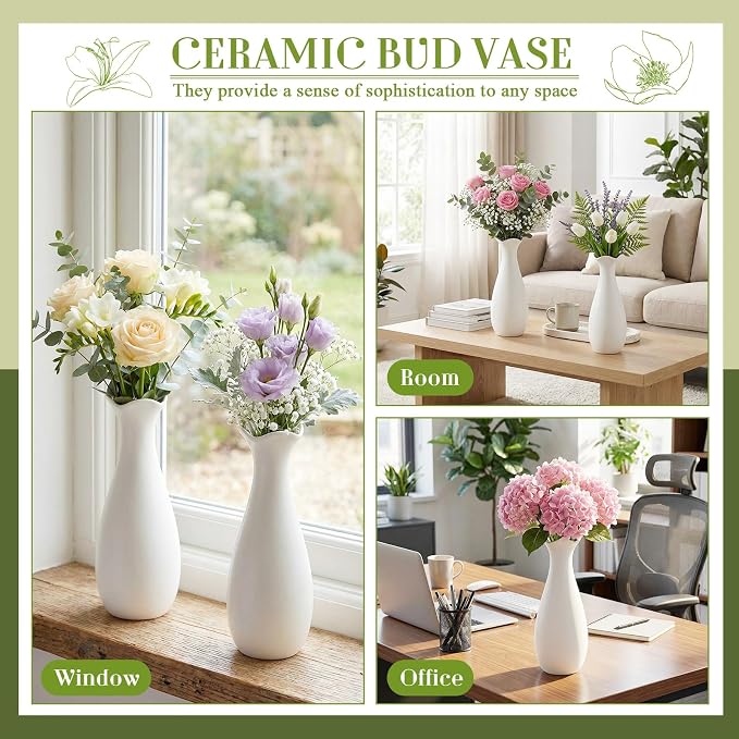 Qinyoung White Ceramic Bud Vase Set of 8 - Image 6