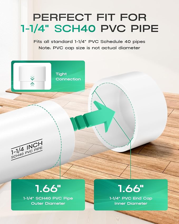 1-1/4 Inch PVC Cap, Fits Standard SCH40 1-1/4" PVC Pipe Fittings, Garden & - Image 3