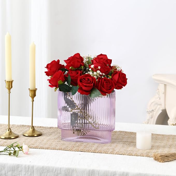Ribbed Vase, Modern Vases for Living Room, Dining Table, 7 Inch - Image 3