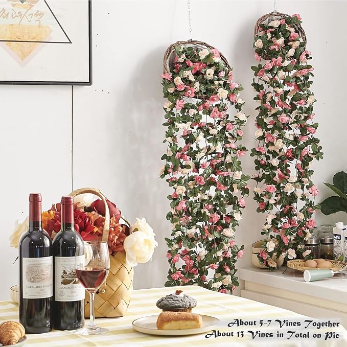 8Pcs x 8.2FT Artificial Flower Garland Floral Rose Vine Decor, Hanging Faux - Image 3
