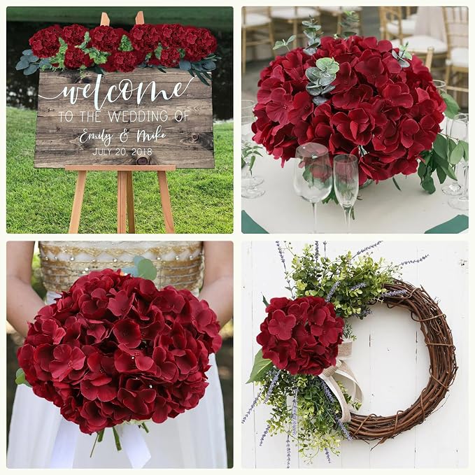 AVIVIHO 65Pcs Fake Flowers Burgundy Hydrangea Artificial Flowers Bulk Silk - Image 4