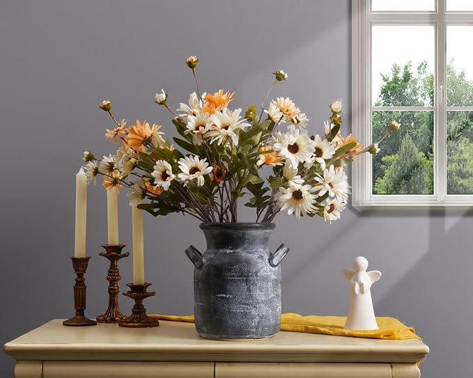 Quoowiit Ceramic Rustic Farmhouse Vase, Distressed Decorative Flower Vases - Image 7