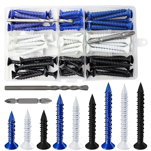 Wensilon 3/16" Concrete Screw Anchor Kit Blue/Black/White Flat Head by Wensilon