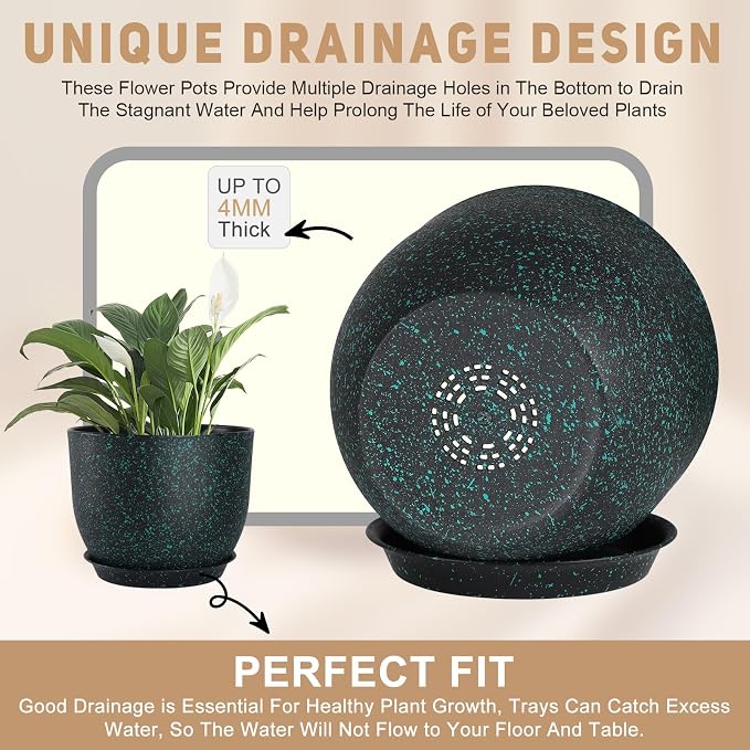 YNNICO Plant Pots 10/9/8/7.5/7 inch Set of 5, Flower Pots - Image 3