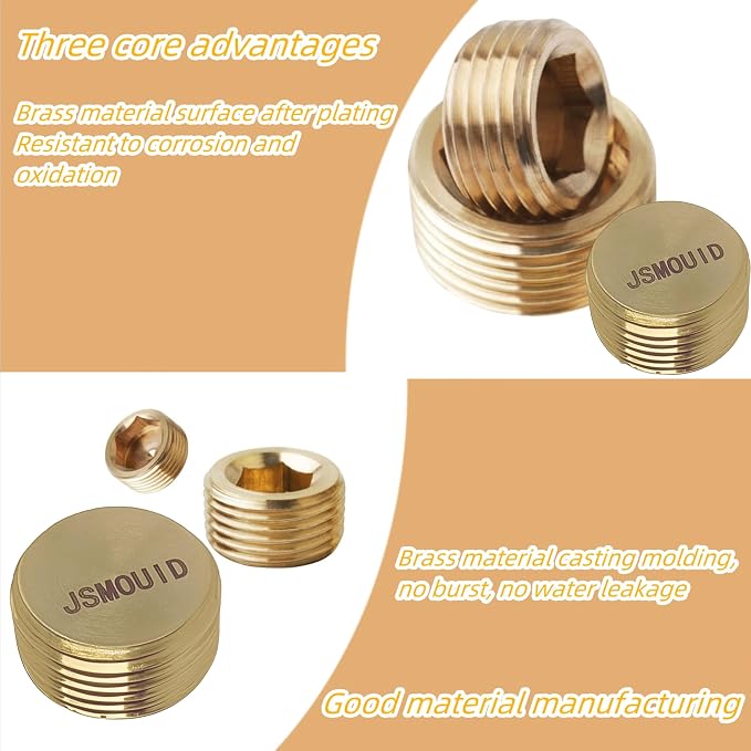 12PCS 3/8" NPT Brass Male Pipe Plug Fitting Hex Counter Sunk Pipe Plug - Image 3