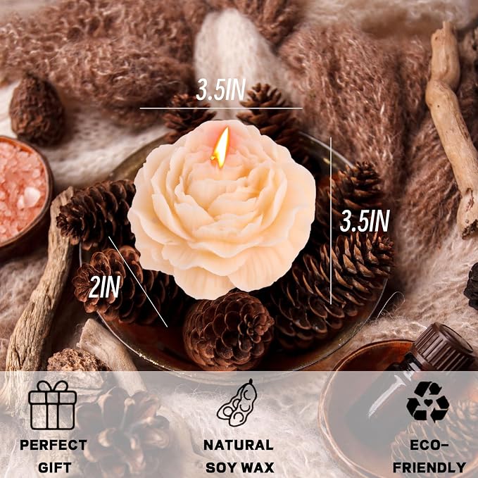 Peony Flower Shape Candle, Soy Wax Scented Decor - Image 3