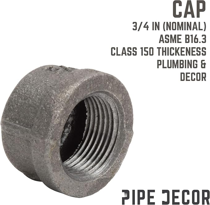 PIPE DECOR Cap Fitting, 3/4 Inch, DIY Furniture, and Standard 3/4 Inch Plumbing - Image 3
