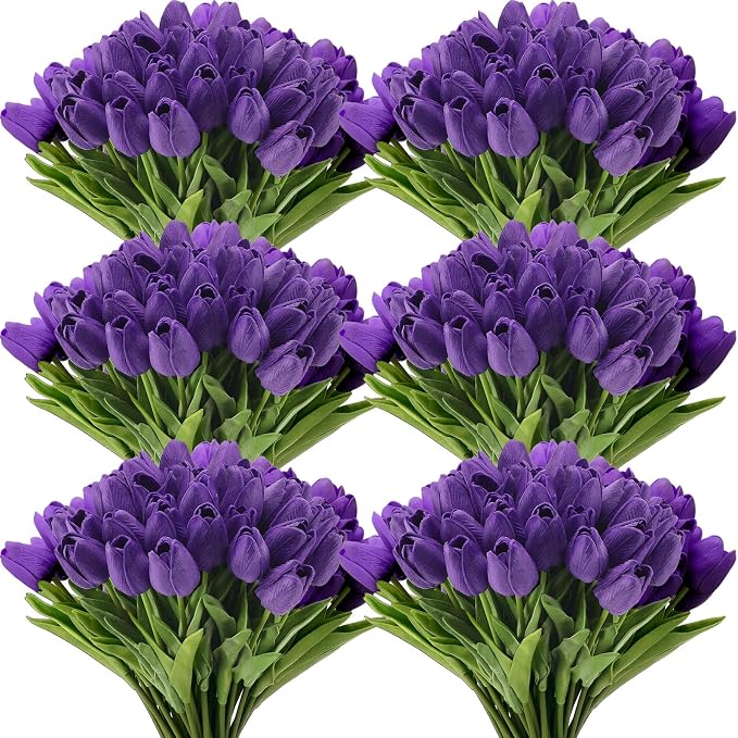 Janinka 50pcs Artificial Tulip Flowers Fake PU Tulips Faux Latex Bouquet Flower by Janinka