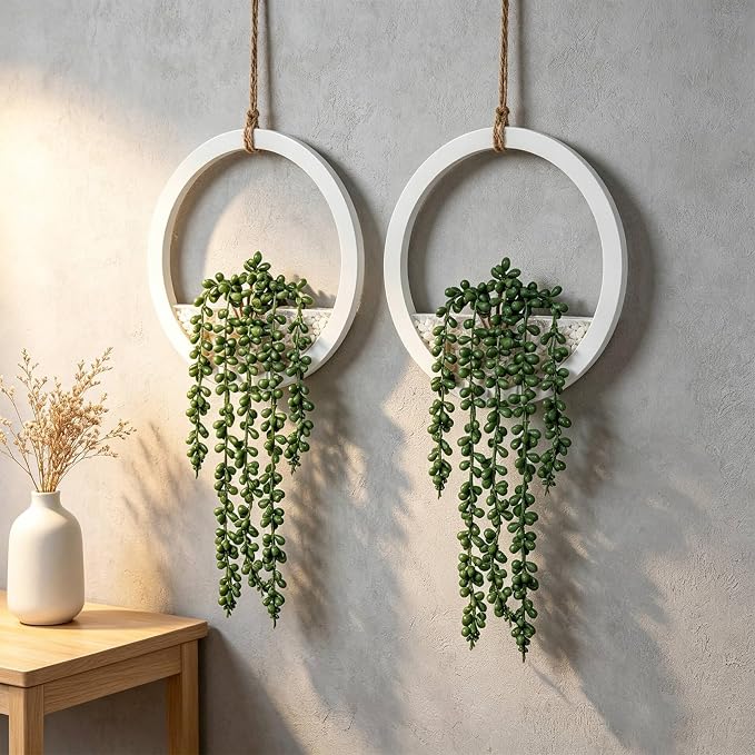 Boho Wall Decor, Indoor Hanging Planter Greenery Decor, Faux Succulent Wall - Image 5