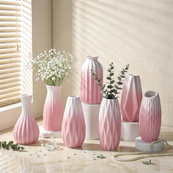 BEAHOT Ceramic Bud Vases Set of 12 – Gradient Pink and White Small Vases - Image 3