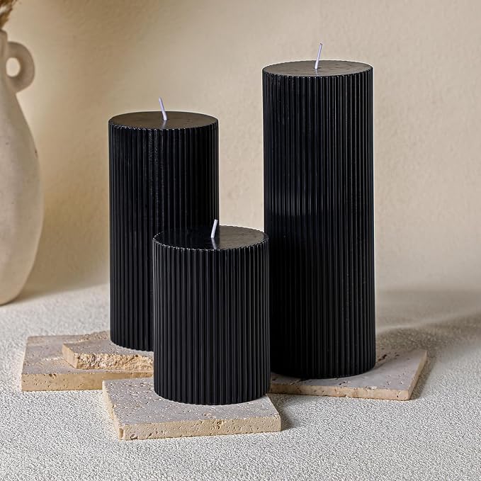 Conelist Ribbed Pillar Candles Set of 3, Width 3" High 4" 6" 8" - Image 6