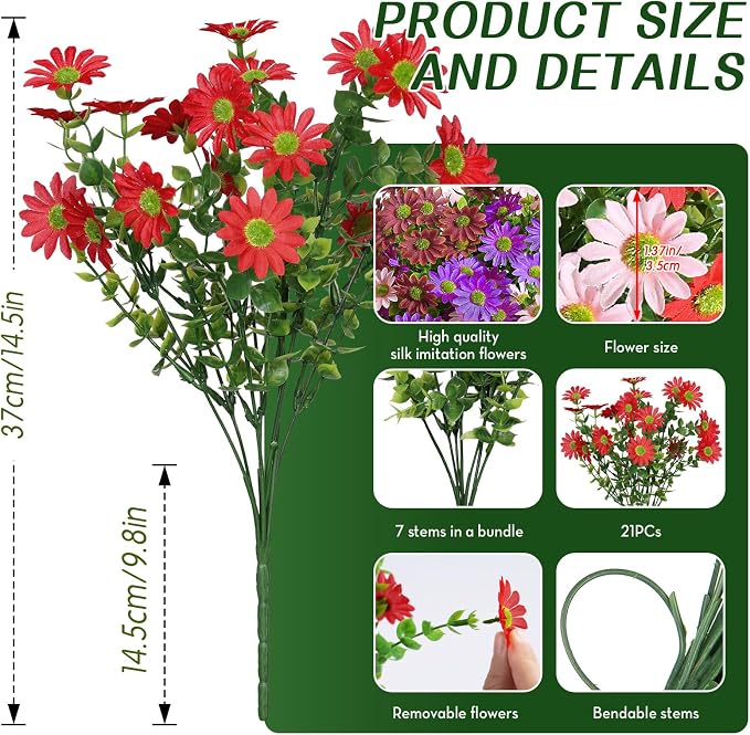 Alupssuc 40 Bundles Artificial Daisies Flowers Fake Silk Plant - Image 3