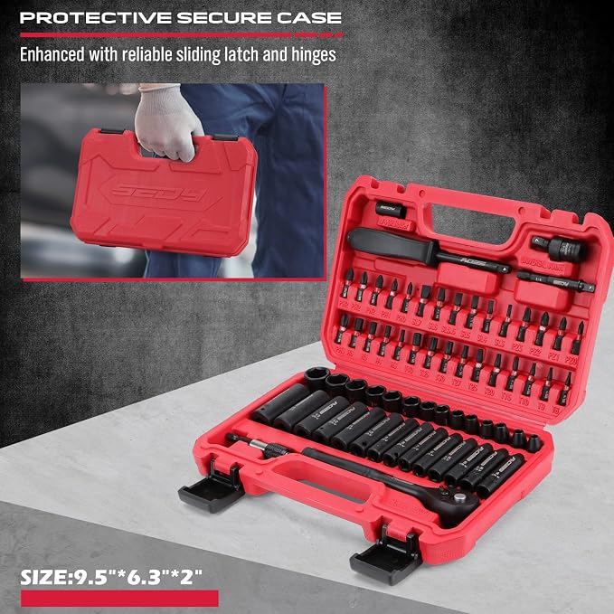 64-Piece 1/4" Drive Impact Socket Wrench Driver-Bits Set, Cr-V Metric&SAE Deep - Image 6