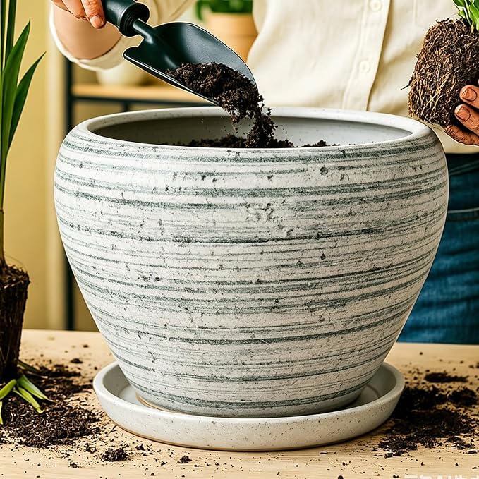Deep Dream 10 Inch Plant Pot- Ceramic Planter Pot Round Plant Pots - Image 5