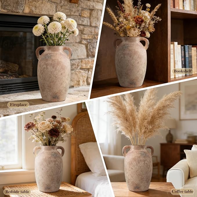 Brown Ceramic Vase-Boho Decorative Vase, Terracotta Tall Vases Decorative - Image 3