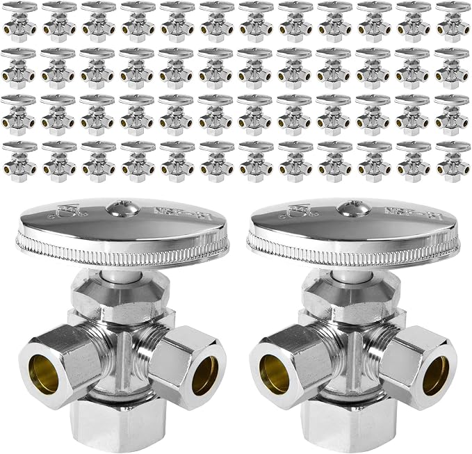 50PCS EFIELD Dual Compression Outlet Multi-Turn Angle Stop Valve | 1/2" NOM x by EFIELDPEXTUBING
