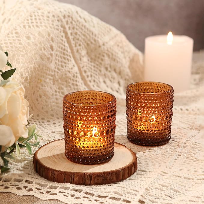 24 Pack Votive Candle Holders, Amber Vintage Tea Light Candle - Image 4