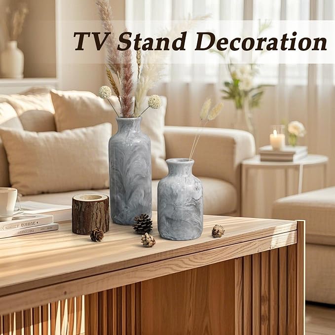 Resin 3 Piece Decorative Vase Set, Mantel and Shelf Decor. Boho Style Vases - Image 5