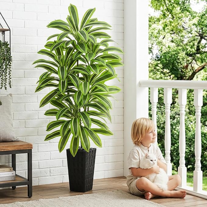 Artificial Yellow Dracaena Tree Indoor, 5FT Tall Fake Floor Plants - Image 9