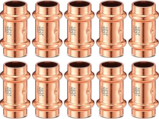 Therwen 10 Pcs Copper Pipe Press Fittings, 1/2 Inch Coupling by Therwen