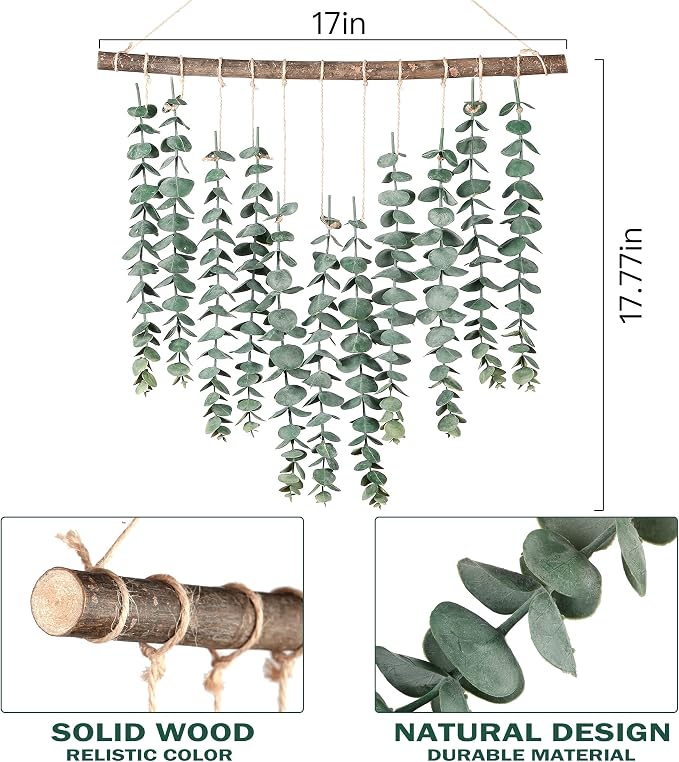 Sggvecsy 17.7‘’Eucalyptus Wall Hanging Artificial Eucalyptus Plant Fake - Image 5