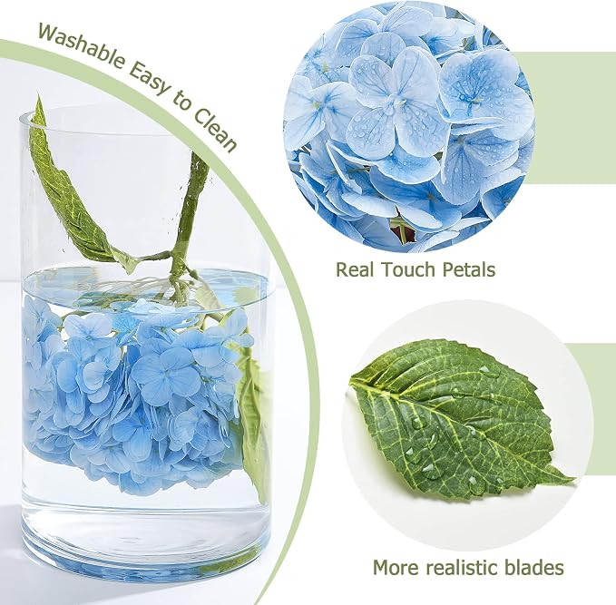 Blue Hydrangea Artificial Flowers, Latex Real Touch | 21" Long Stems - Image 5
