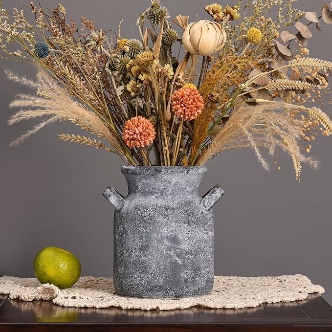 Quoowiit Ceramic Rustic Farmhouse Vase, Distressed Decorative Flower Vases by Quoowiit