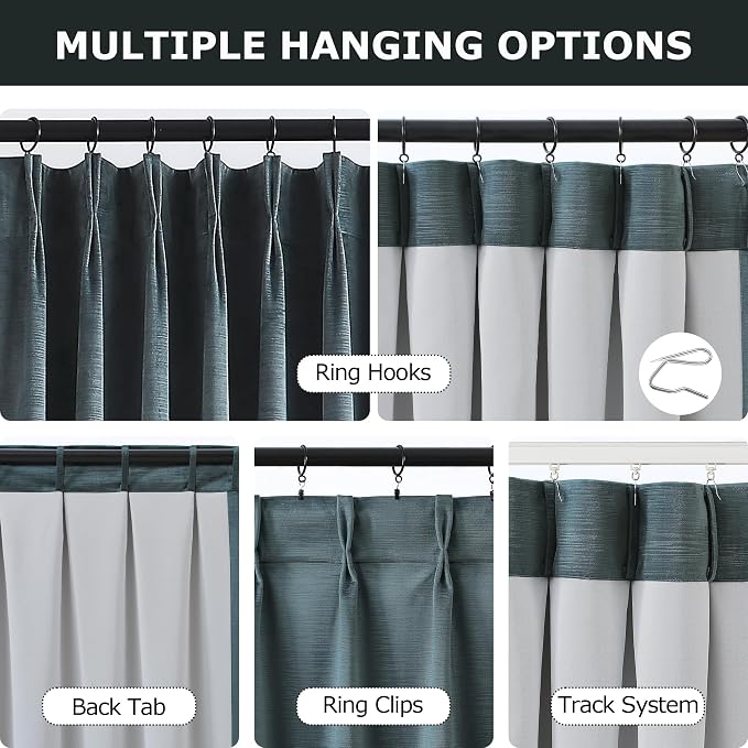 Vision Home Blue Velvet Pinch Pleated Blackout Curtains 95% Room Darkening - Image 3