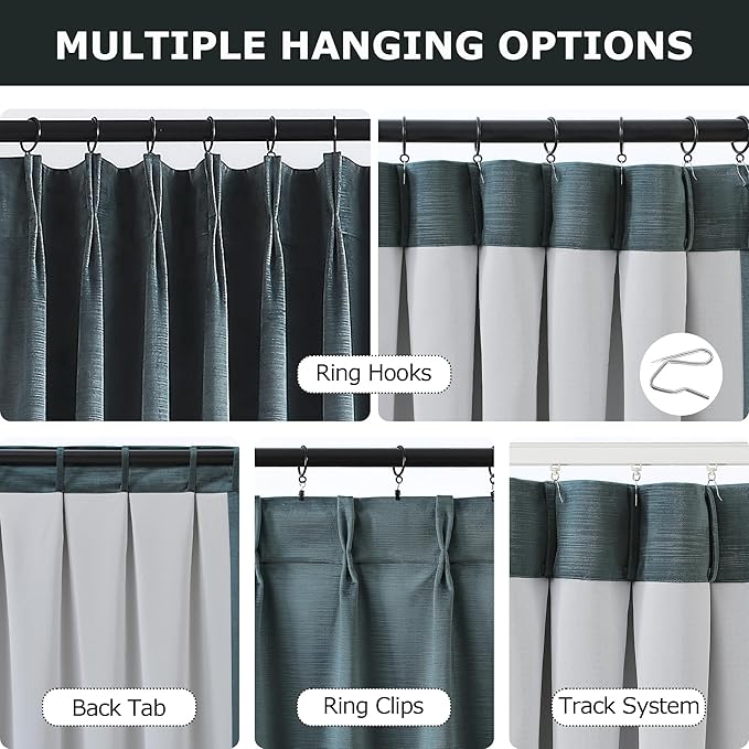 Vision Home Storm Blue Velvet Pinch Pleated Blackout Curtains 40Wx90L Inch | 2 - Image 3