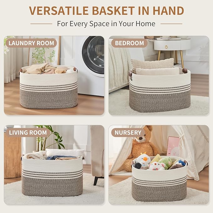 Laundry Hamper with Handles, 72L Rope Laundry Basket, toys and laundry in - Image 4