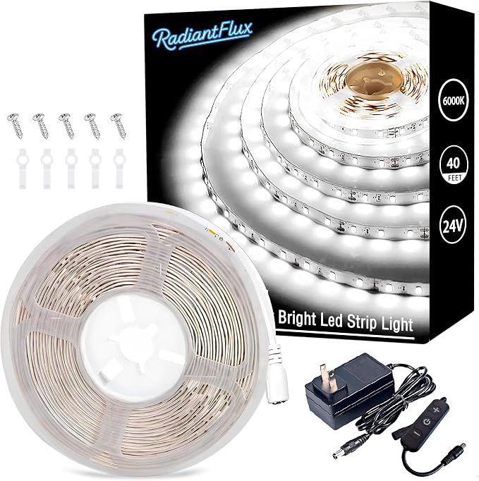 RadiantFlux 40ft 600Leds Super Bright White LED Strip Lights | 12V to 24V by RadiantFlux