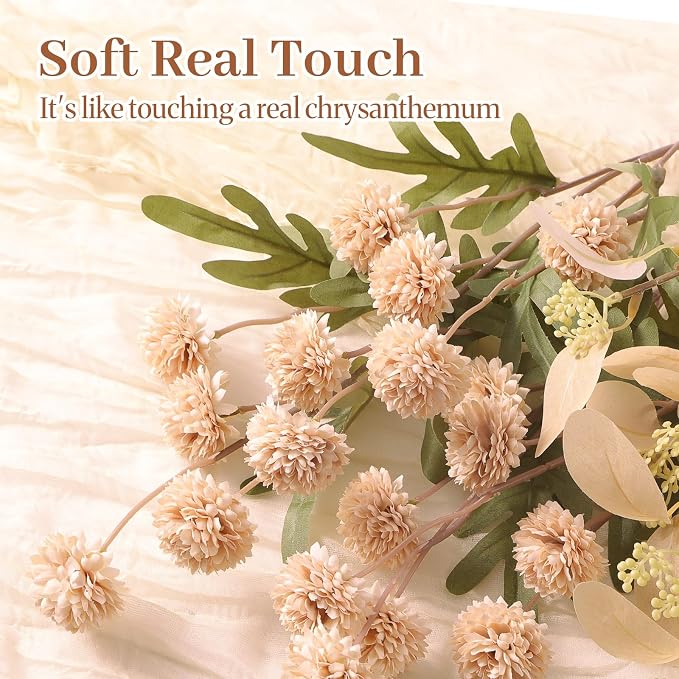 Alupssuc 32 Pcs Beige Faux Silk Mums, Fake Chrysanthemum - Image 5