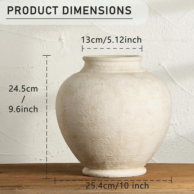 Ceramic Large Flower Vase, Rustic Farmhouse Vase Decorative Big Round Vases - Image 3