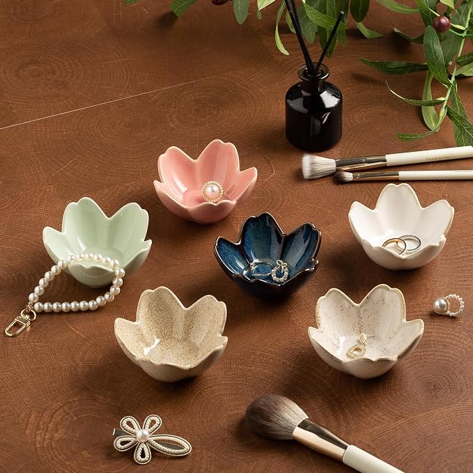 Flower Ceramic Jewelry Dish, Floral Ring Holder Tray | Petite bowl keeps rings - Image 8