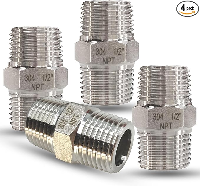 1/2" NPT Male Hex Nipple Pipe Fittings, 304 Stainless Steel 1/2 inch Threaded by feyadaperonline