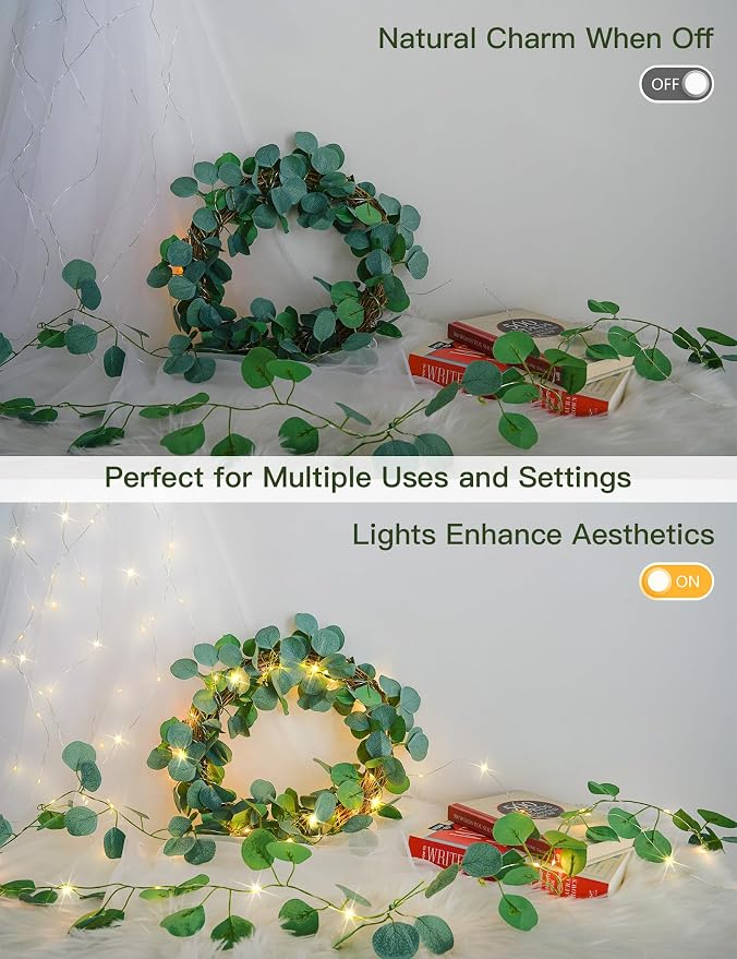 33FT Eucalyptus Garland String Lights Battery Operated Copper Wire | 100Led - Image 6