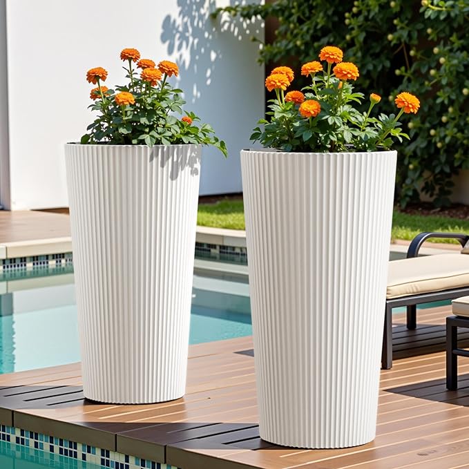 24" Tall Planters for Outdoor Plants Set of 2 by Diyfire