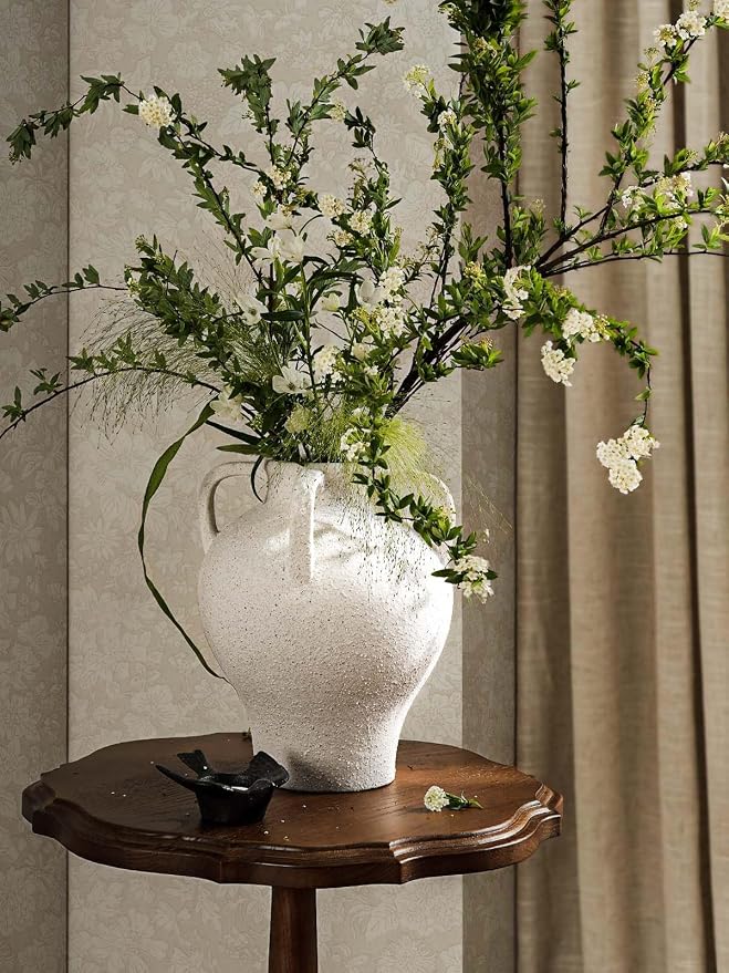 Large White Ceramic Vase with 4 Handles, 10.8 Inch, Rustic Farmhouse | - Image 2