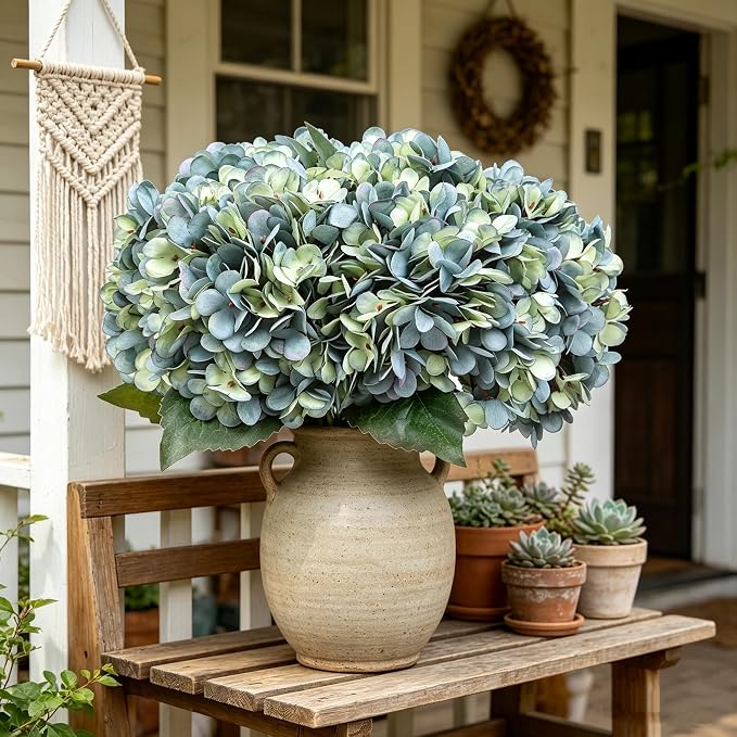 Kimura's Cabin 6pcs Silk Hydrangeas Artificial Flowers, Deep Lake Blue | - Image 8