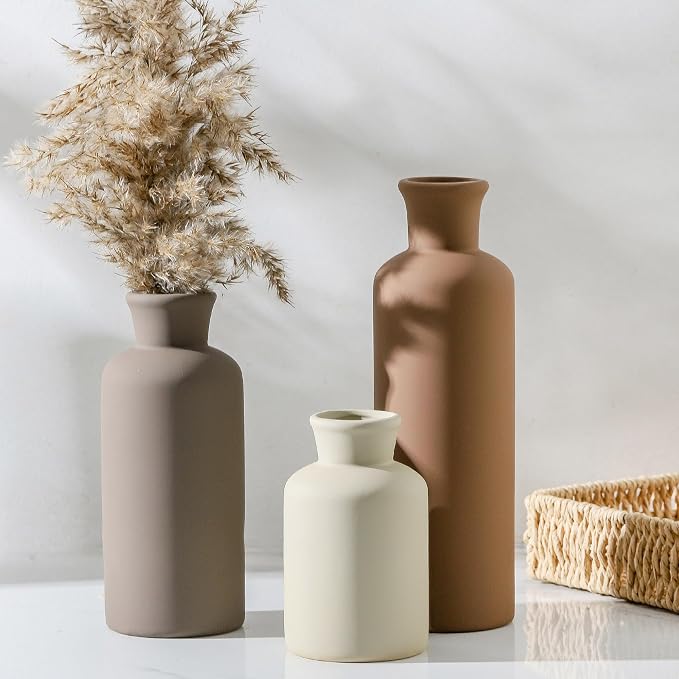 Ceramic Vase Set of 3, Flowers Neutral Modern Vases Home Decor Rustic Farmhouse - Image 8