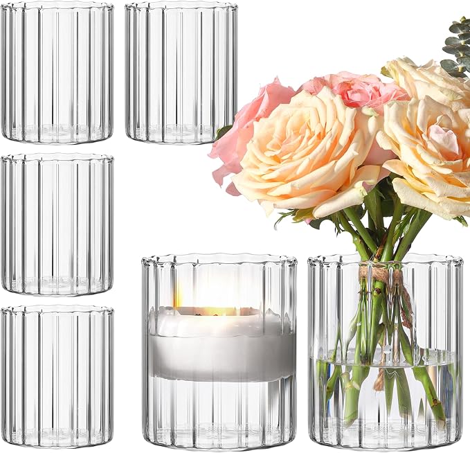 ComSaf Small Glass Cylinder Vases 6 Pcs 3.9 Inch, Home Accent, Wedding Decor by ComSaf