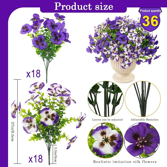 Rowfad 36 Pcs Artificial Fake Pansy Flowers - Image 2
