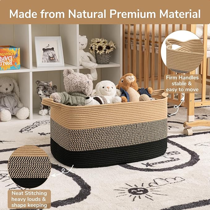 Goodpick Large Woven Blanket Basket, 75L | 21.6'' x 14.9'' x 11.8'' Wicker - Image 6