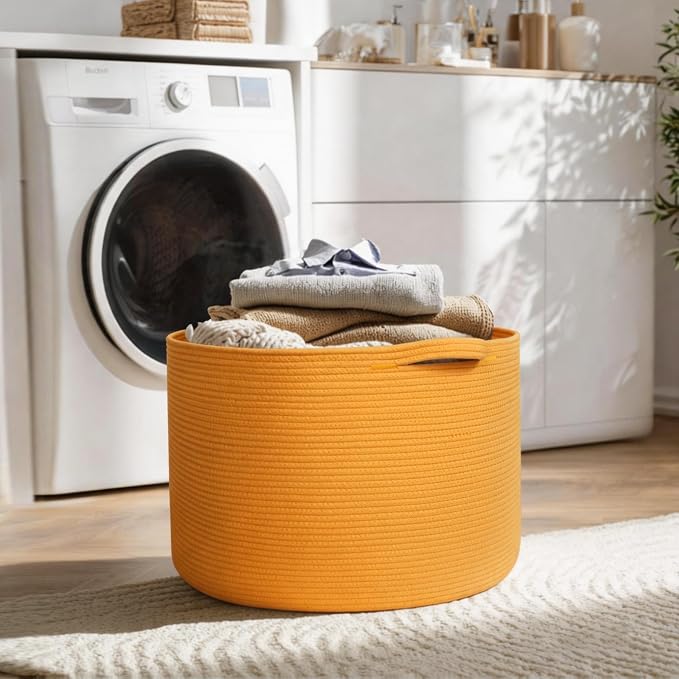 Extra Large 115L Orange Basket, 23.6"x15.7" Woven Cotton Rope Bins - Image 7