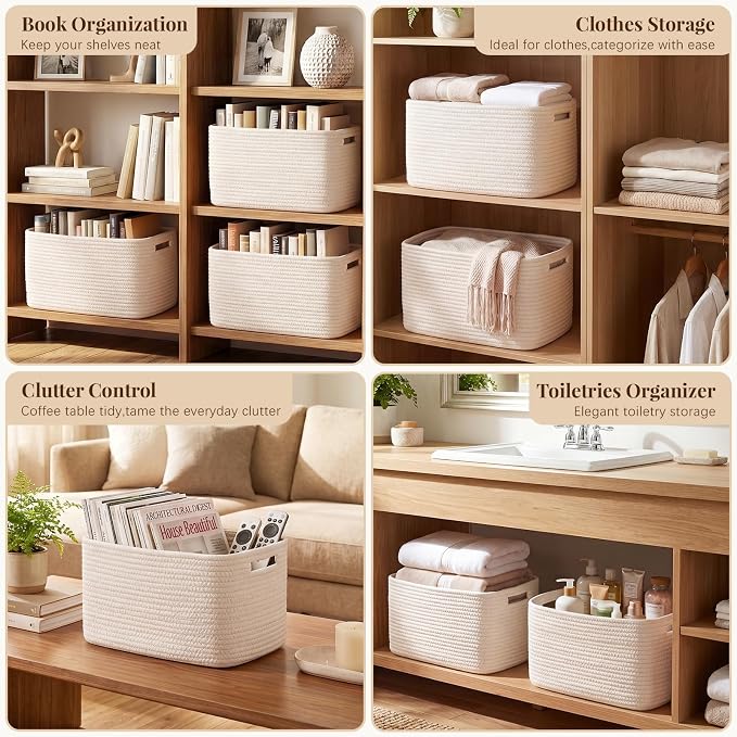 OIASKET 4Packs Natural Cotton Rope Storage Baskets - Image 6
