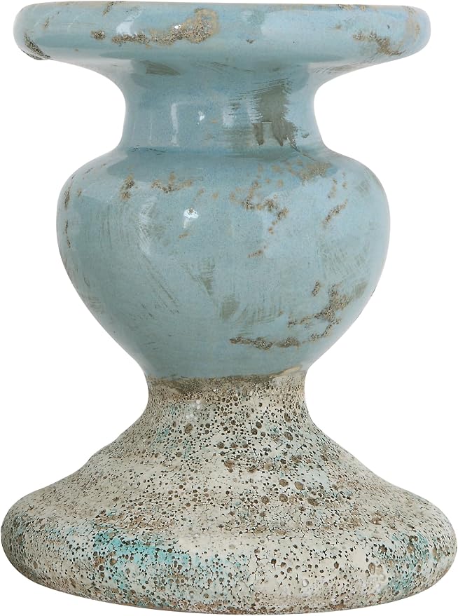 Creative Co-Op Large Distressed Blue Terracotta Pillar Candle Holder - Image 4