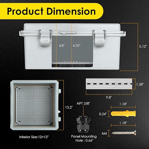 IP67 ABS Outdoor Electrical Junction Box Waterproof 13"×13"×5" | Weatherproof - Image 3
