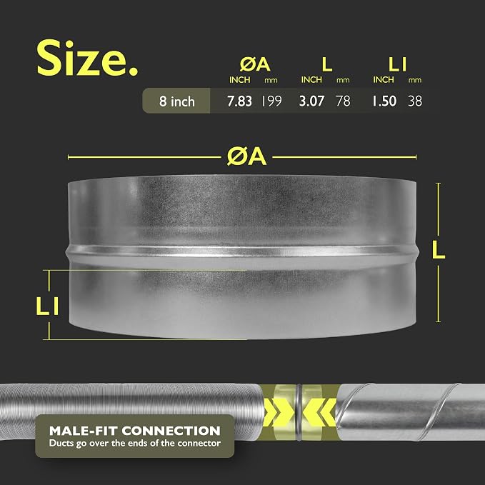 8 Inch Duct Connector for HVAC Ducting, Dryer Vent Hose - Image 2