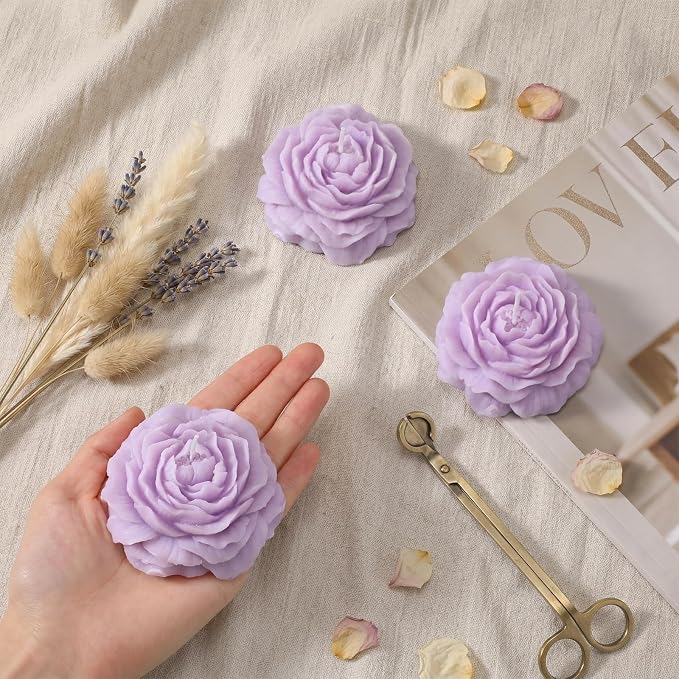 Roowest 3 Pcs Rose Flower Shaped Candles Soy Wax Handmade, Decorative - Image 5